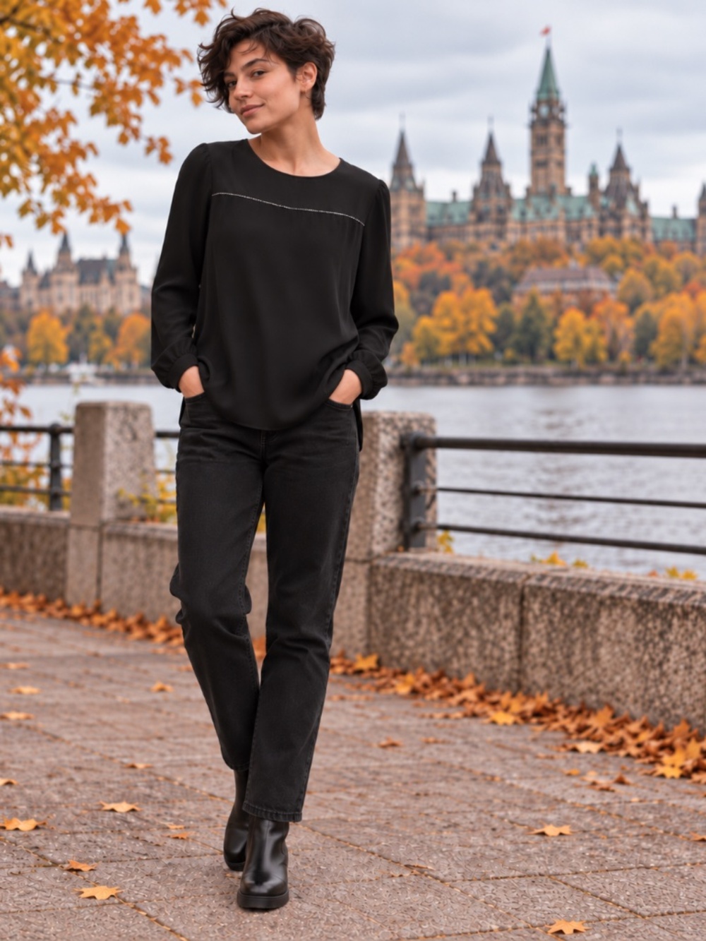 Zara Basic Black Open Back Blouse – Sparkle Detail – Size S